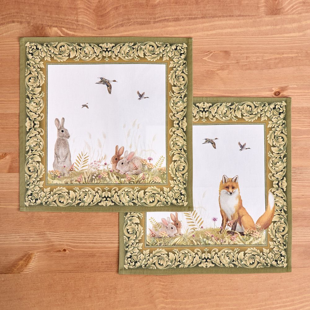 НАБОР САЛФЕТОК ИЗ 2-Х ШТ "ОХОТА" 40Х40СМ, ТВИЛ, 100% ХЛОПОК, ЛИСА