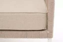 "Канны" левый модуль плетеный из роупа, каркас алюминий белый муар, роуп бежевый круглый, ткань бежевая 15052