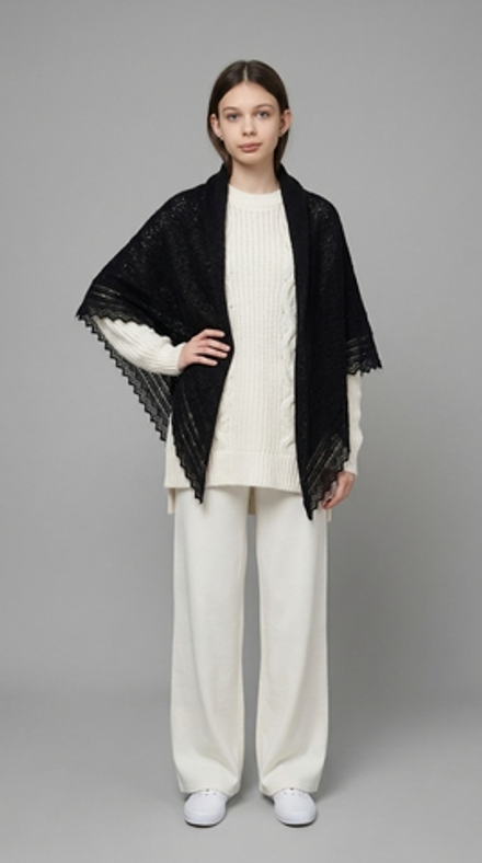 Оренбургский пуховый платок П3-130-07 черный