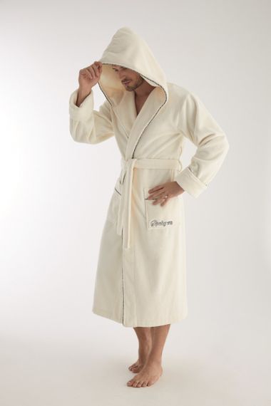 Халат мужской с капюшоном 1320 кремовый Nusa Турция