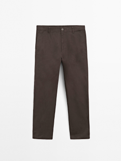 Massimo Dutti Хлопковые брюки с широкими штанинами, коричневый