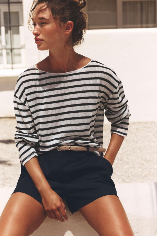ZARA ХЛОПКОВАЯ ФУТБОЛКА В СТИЛЕ РУСТИК, ПОЛОСКИ