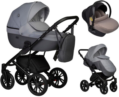 Детская коляска Indigo Mio S 3 в 1 с автокреслом Avionaut Cosmo Beige 04 т.серая кожа+св.серый