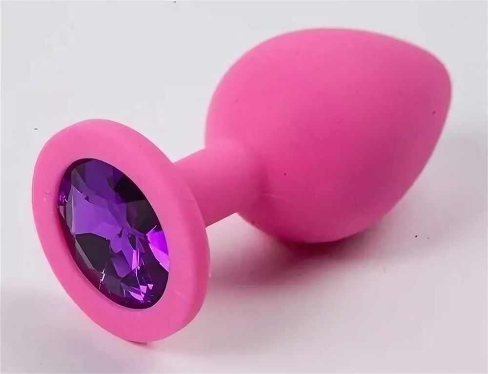 Маленькая розовая пробка с фиолетовым кристаллом ONJOY Silicone Collection (Цвет: розовый с фиолетовым)