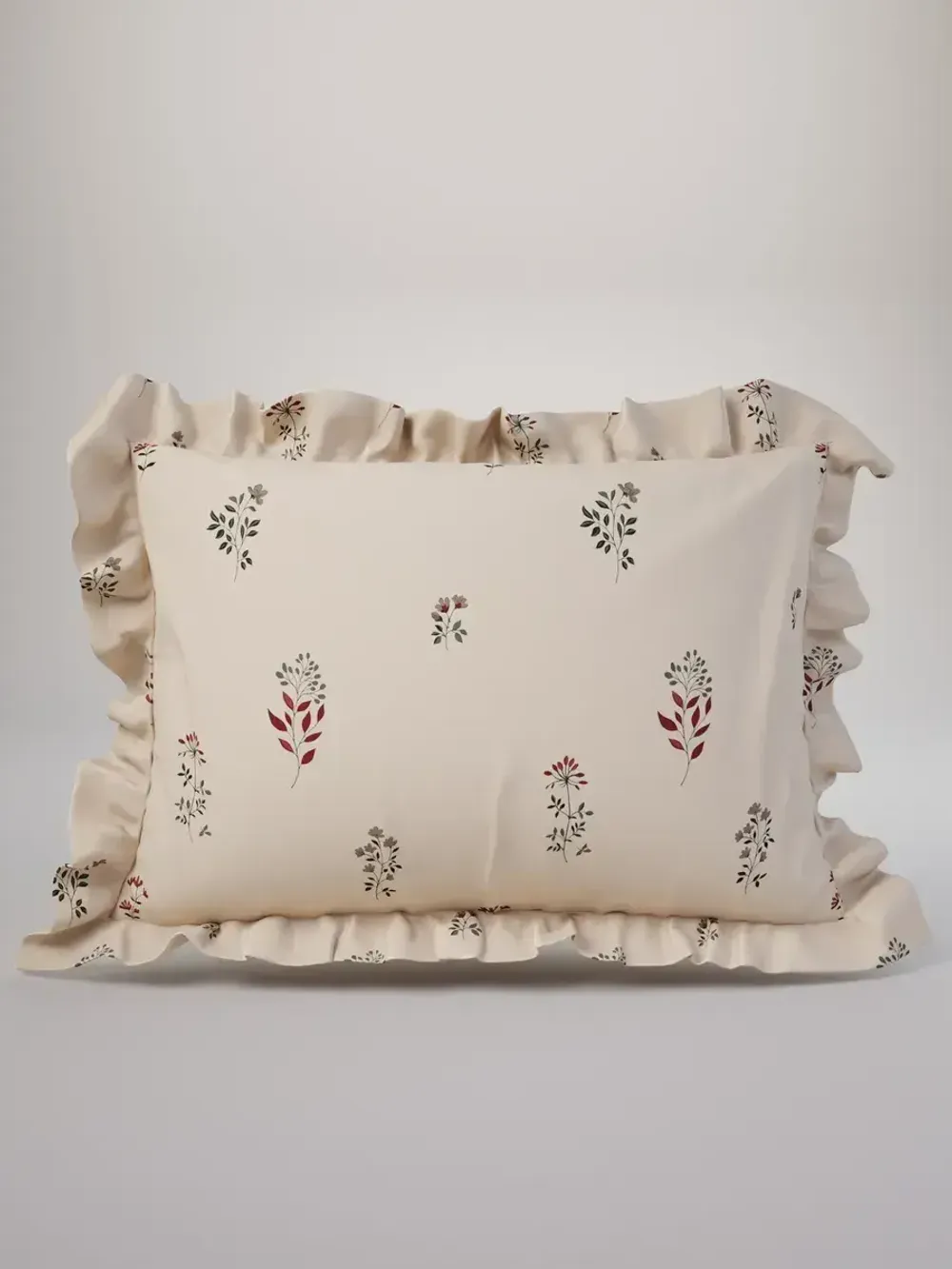 Декоративная наволочка с рюшами, оборками "Гербарий Эко" 50х70 см, 1 шт, без молнии