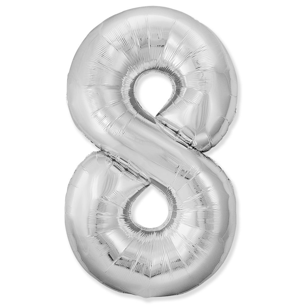 Шар (40''/102 см) Цифра, 8 Slim, Серебро, 1 шт.