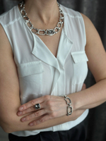 Кольцо с квадратным серым кристаллом, матовое серебро