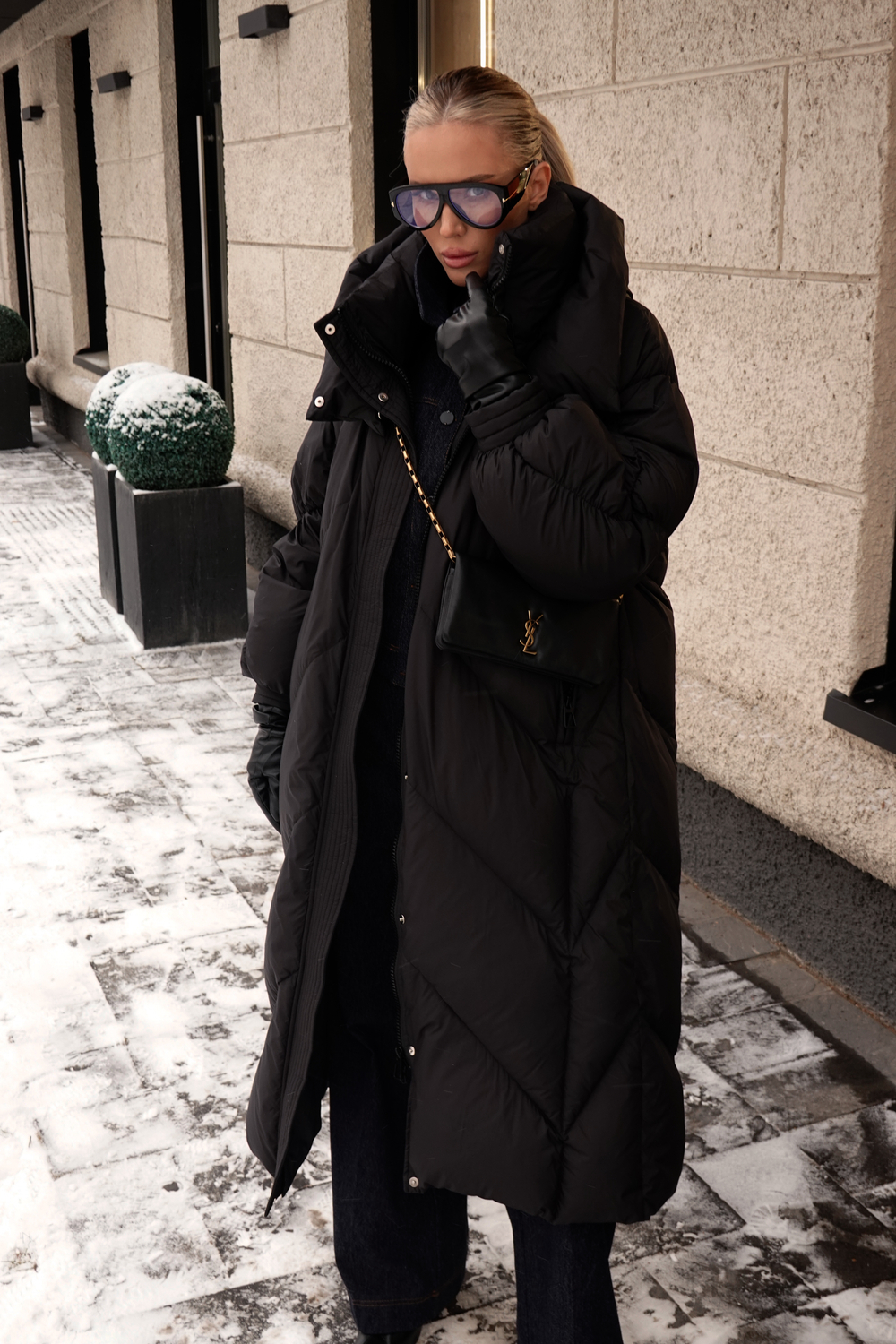 Пуховик А-силуэта в длине макси