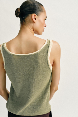 ZARA КОМБИНИРОВАННЫЙ ТРИКОТАЖНЫЙ ТОП, ХАКИ