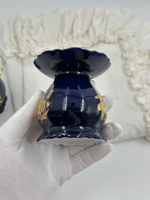 Подсвечник кобальтовый с золотыми розами