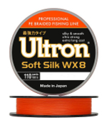 Плетеный шнур для рыбалки ULTRON WX 8 Soft Silk 0,12 мм, 10,0 кг, 100 м, оранжевый. Товар уцененный