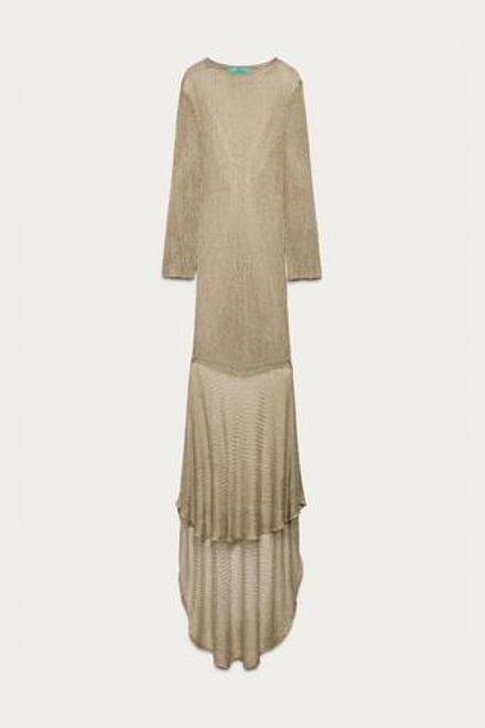 ZARA X MARISA BERENSON ДЛИННОЕ ТРИКОТАЖНОЕ ПЛАТЬЕ, ЗОЛОТИСТЫЙ