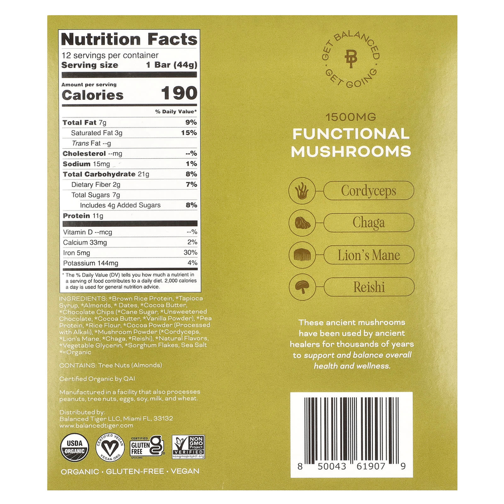 Balanced Tiger, протеиновый батончик, мята и шоколадная крошка, 12 шт. по 44 г (1,55 унции)