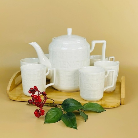 Lenardi 140-141 Чайный набор 8пр. чайник 1400мл. и 6 чашек 240мл BAMBOO на подставке в под.уп.(х6)Фарфор