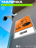 Табличка для обеспечения безопасности "Едкий", для производства, предприятия, организаций, 40х30 см, Silver Plane x Айдентика Технолоджи