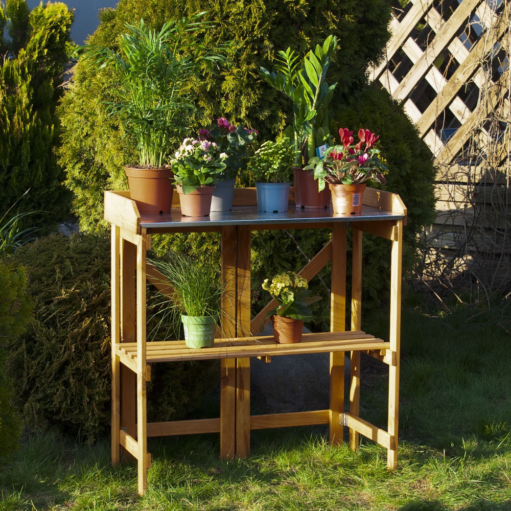 Садовый стол деревянный для сада и дачи с цинковой столешницей, для пересадки растений и цветов