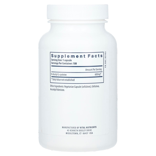 Vital Nutrients, NAC, 600 мг, 100 веганских капсул