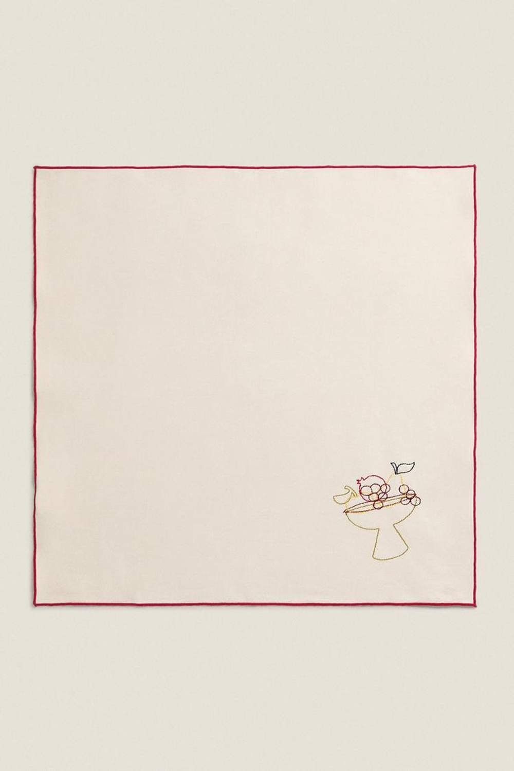 ZARA HOME САЛФЕТКА С ВЫШИВКОЙ, БЕЛЫЙ/КРАСНЫЙ