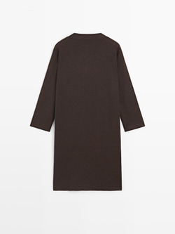 Massimo Dutti Длинный вязаный кардиган с золотыми пуговицами, коричневый