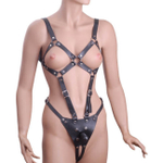 Кожаное боди харнес с креплением для фаллоса (черный) (Цвет: черный)