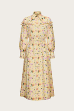 ПЛАТЬЕ-МИДИ ИЗ ЖЕЛТОГО ХЛОПКА С АВТОРСКИМ ПРИНТОМ