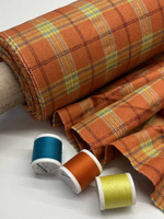 Хлопок с п/э фланель оранжевый в разноцветную клетку