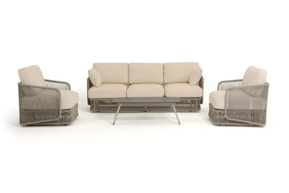 "Альбано" лаунж-зона 5-местная плетеная из роупа (веревки), каркас алюминиевый светло-серый, роуп серый меланж