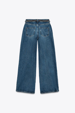 ZARA ДЖИНСЫ Z1975 WIDE-LEG С РЕМНЕМ И ЦЕПОЧКОЙ, ВЫЦВЕТШИЙ СИНИЙ