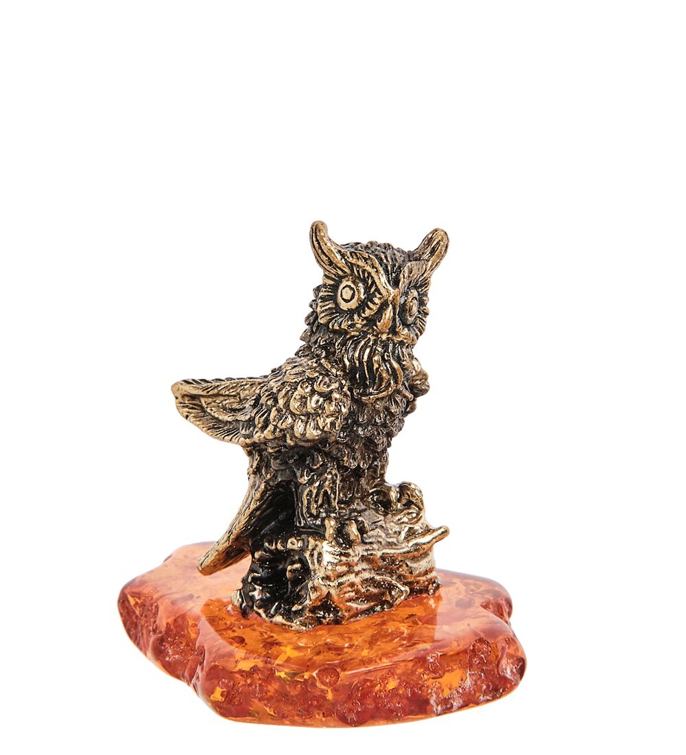 Народные промыслы AM-1253 Фигурка «Филин на пне» (латунь, янтарь)