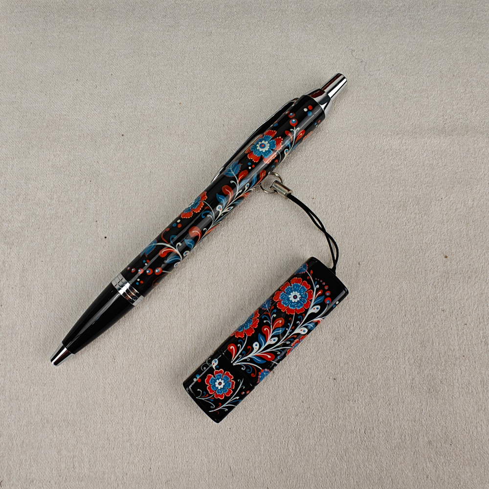 Набор "Цветы России" флешка и ручка Parker с ручной росписью Палех в футляре