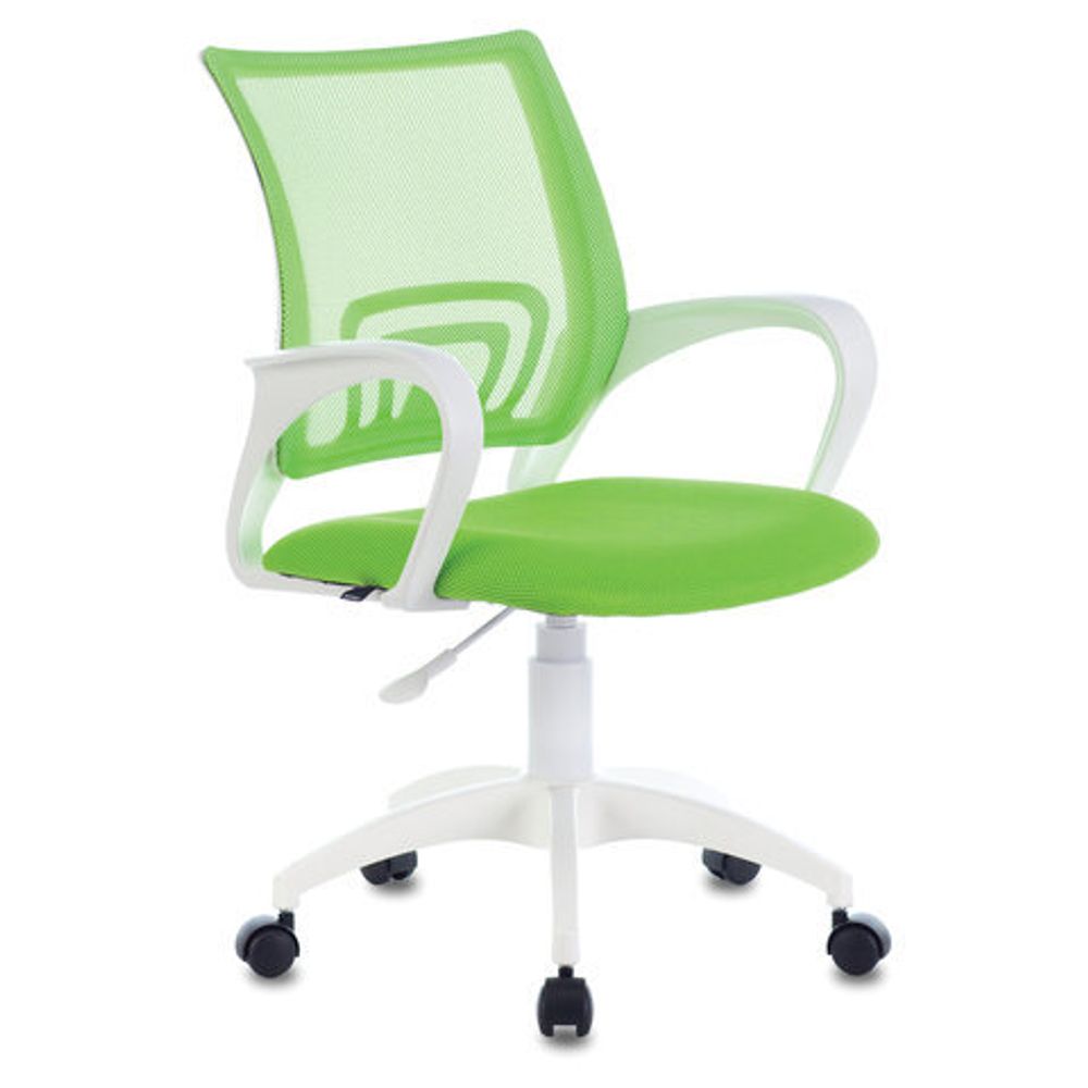 Кресло BRABIX "Fly MG-396W", с подлокотниками, пластик белый, сетка, салатовое, 532403, MG-396W_532403