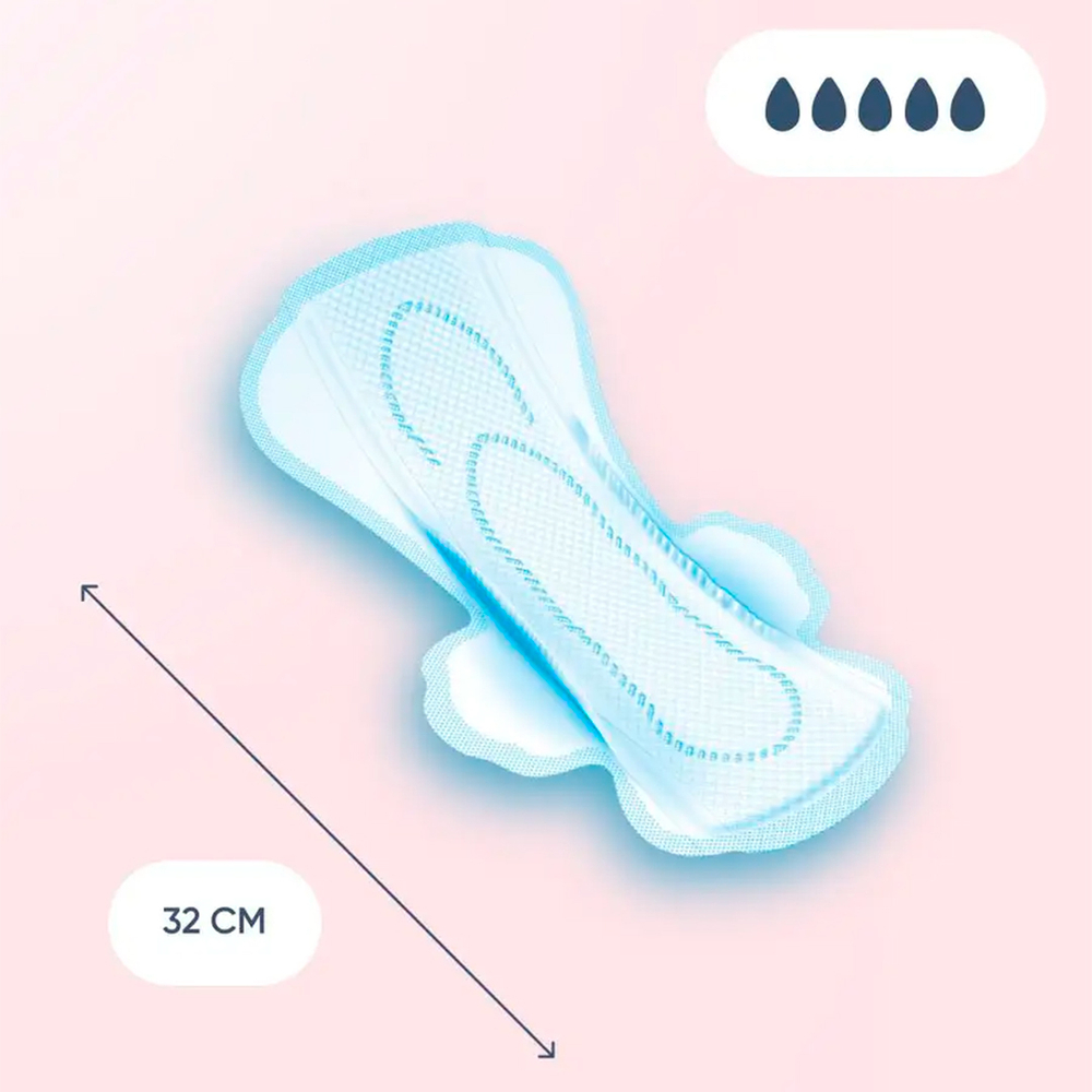 Прокладки гигиенические Sayuri Super Soft ночные с защитными бортиками 5 капель ультратонкие 32 см 7 шт