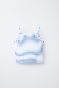 ZARA ТОП ИЗ РИФЛЕНОЙ ТКАНИ В ПОЛОСКУ, НЕБЕСНО-ГОЛУБОЙ