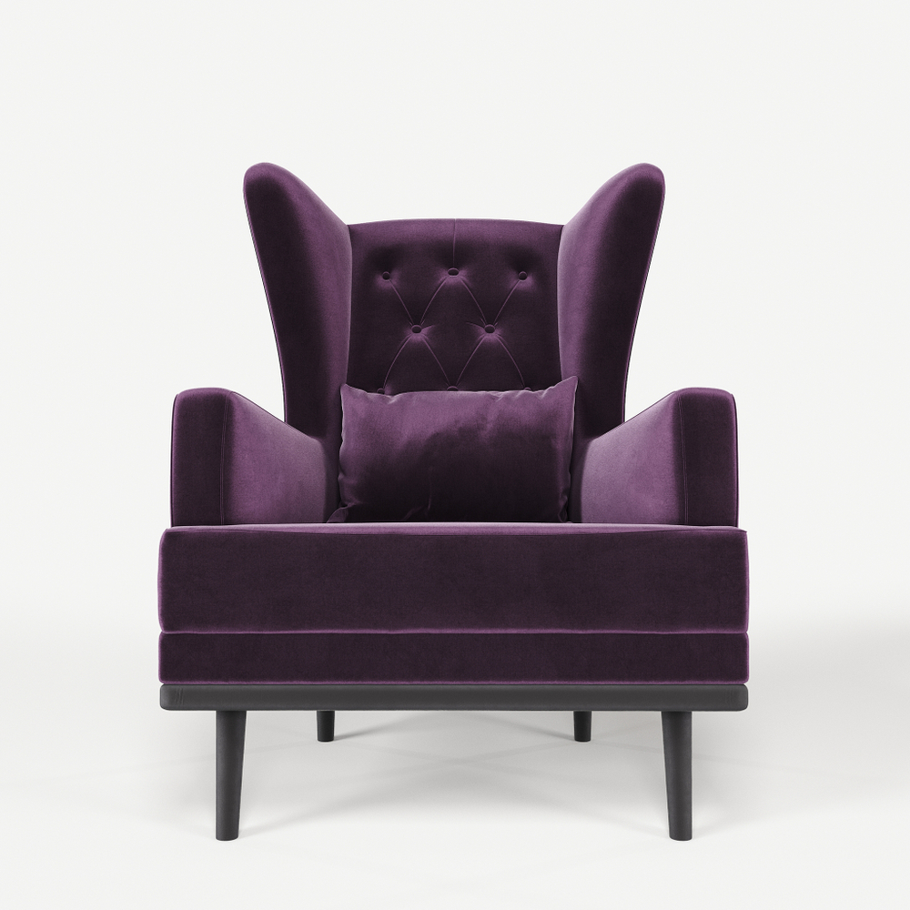 Мягкое кресло с ушами Фантазёр LUXE-11 (Фиолетовый 10) с каретной стяжкой, на высоких ножках, для отдыха и чтения книг. В гостиную, балкон, спальню и переговорную комнату.