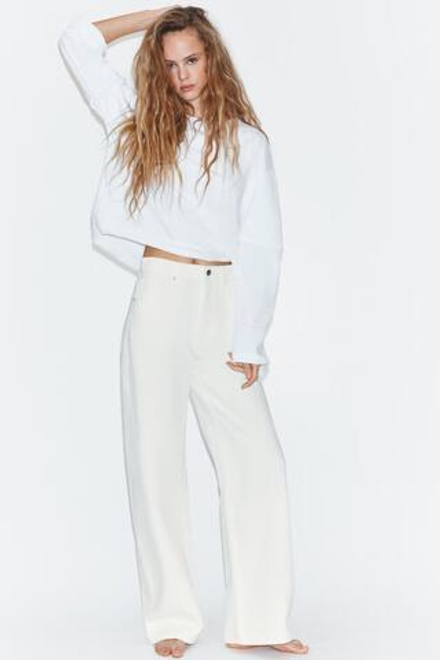 ZARA ДЖИНСЫ TRF EXTRA WIDE-LEG С ВЫСОКОЙ ПОСАДКОЙ, ЖЕЛТОВАТО-БЕЛЫЙ