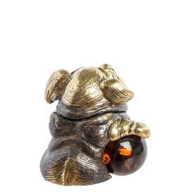 Народные промыслы AM-1338 Фигурка «Поросенок с шариком» (латунь, янтарь)