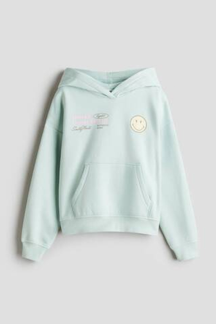 H&M Толстовка с капюшоном и принтом, мятно-зеленый