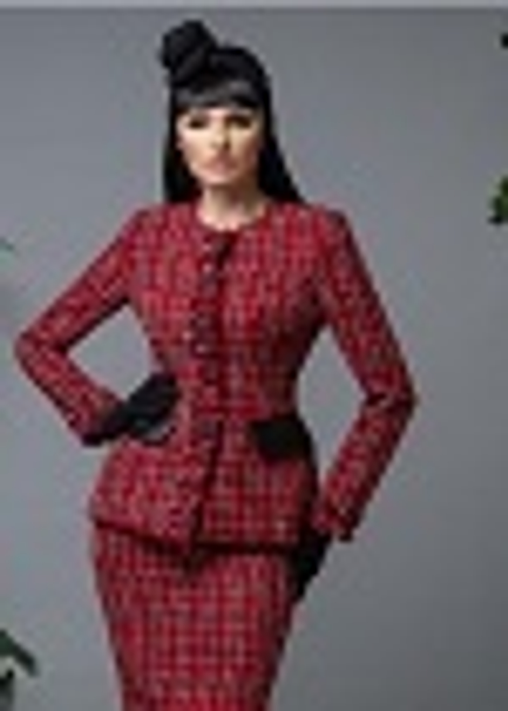 01-02-23 FW Приталенный твидовый жакет в клетку, красный, черный, белый