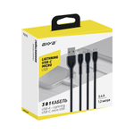 Дата-кабель 3 в 1: micro USB, USB-C, Ligthning,  1.2м, 2.4A,черный