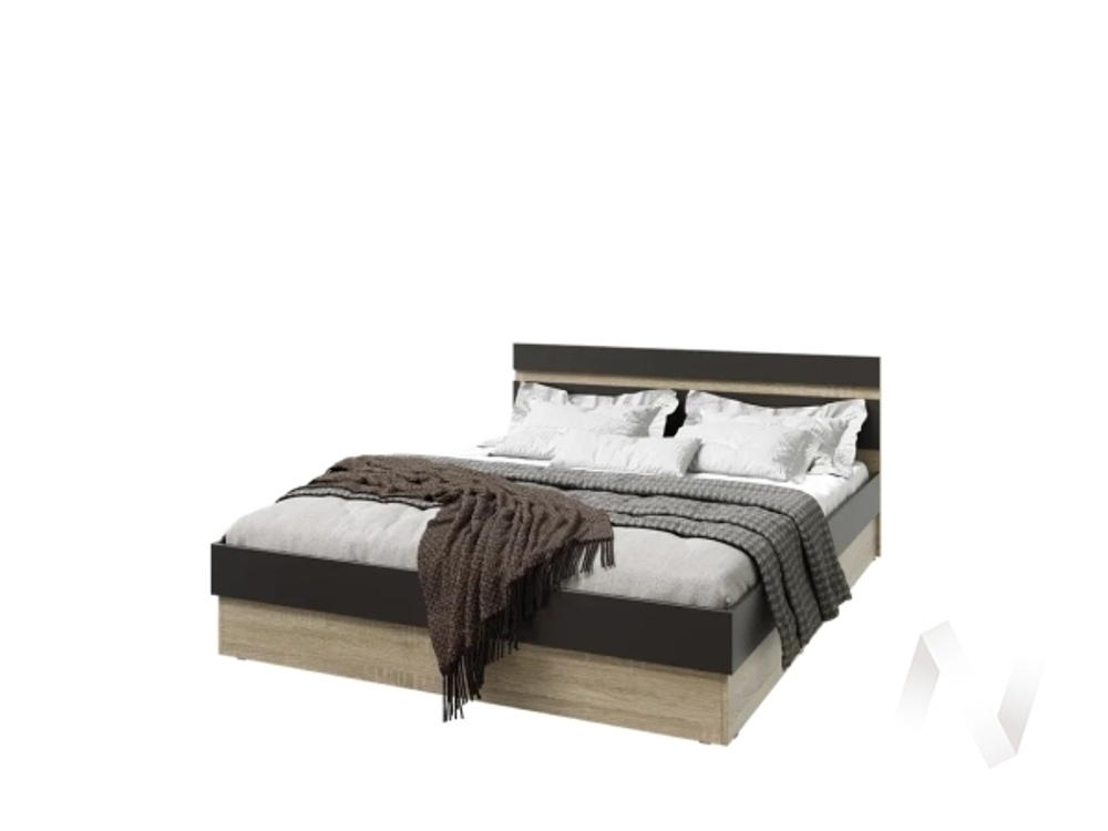 Кровать 1;6м с ПМ Спальня Ким (сонома/графит софт NEW)