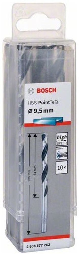 Сверло по металлу BOSCH HSS PointTeQ 9.5х125 мм набор 10 свёрл