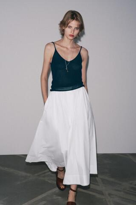 ZARA ТРИКОТАЖНЫЙ ТОП НА БРЕТЕЛЯХ, СИНИЙ
