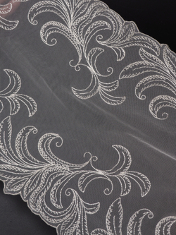 Вышивка на сетке молочная ширина 23.5 см отрез 1,7 м (брак)