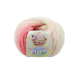 Беби Вул батик (Baby Wool batik) пряжа Alize 40%шерсть 20%бамбук 40%акрил 10х50г/175м 2164 белый-малиновый