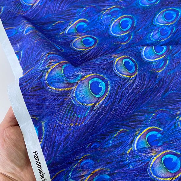 ПЕРО ПАВЛИНА синее , отрез 50 см 100% хлопок Handmade Fabrics 7