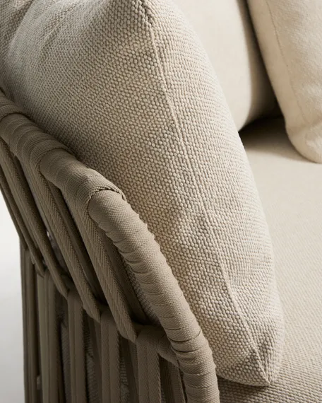 Двухместный модуль уличного дивана Osani из алюминия экрю и веревки цвета таупе 170 см