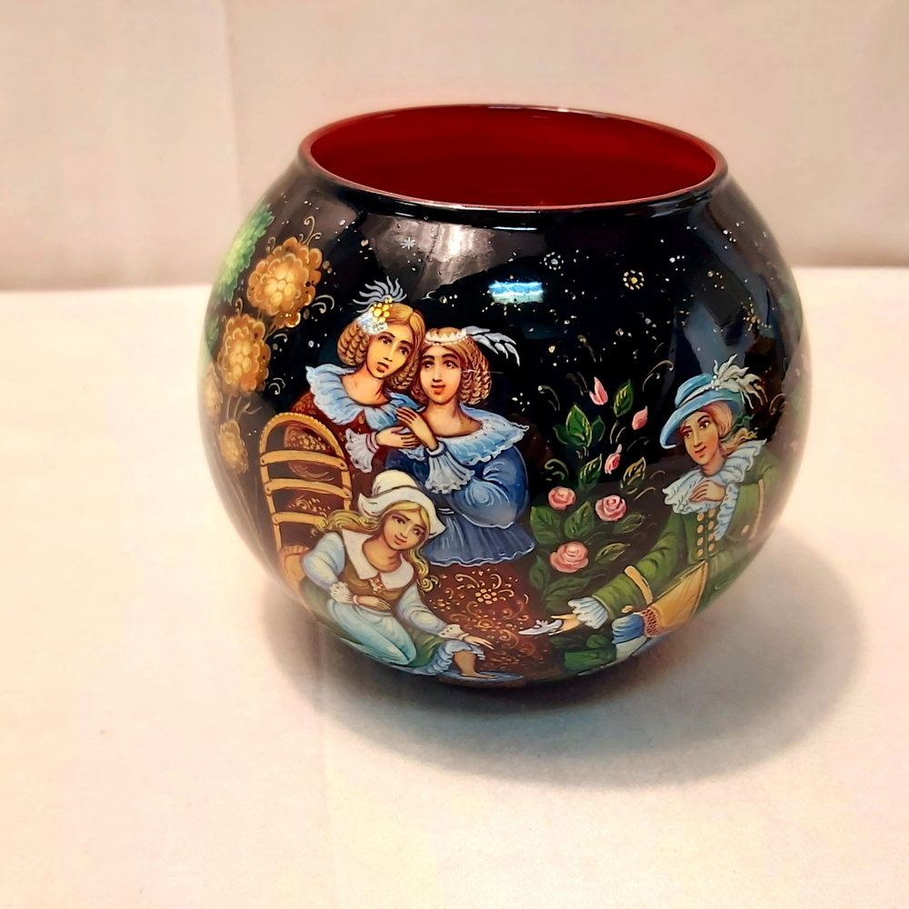 Вазочка с ручной росписью Палех "Золушка"