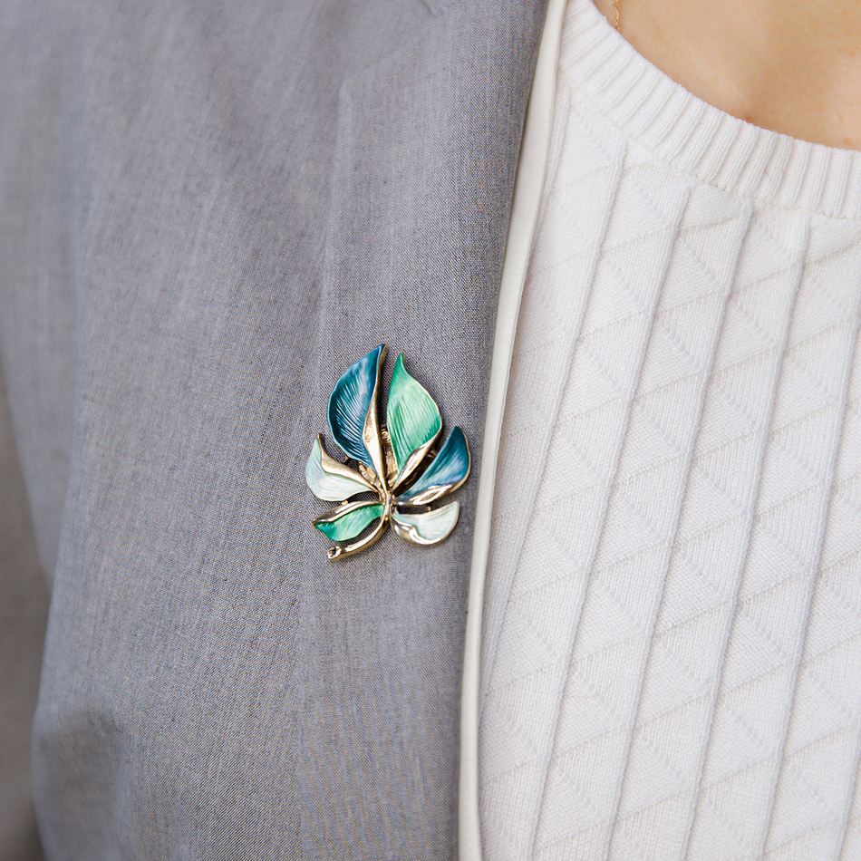 Брошь Shadore Лист резной XZ0863.16 G/G