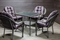 Садовый комплект из искусственного ротанга Мэдисон НЬЮ (Medison NEW) стол квадратный 80х80 + 4 кресла с подушками на сиденье и спинку