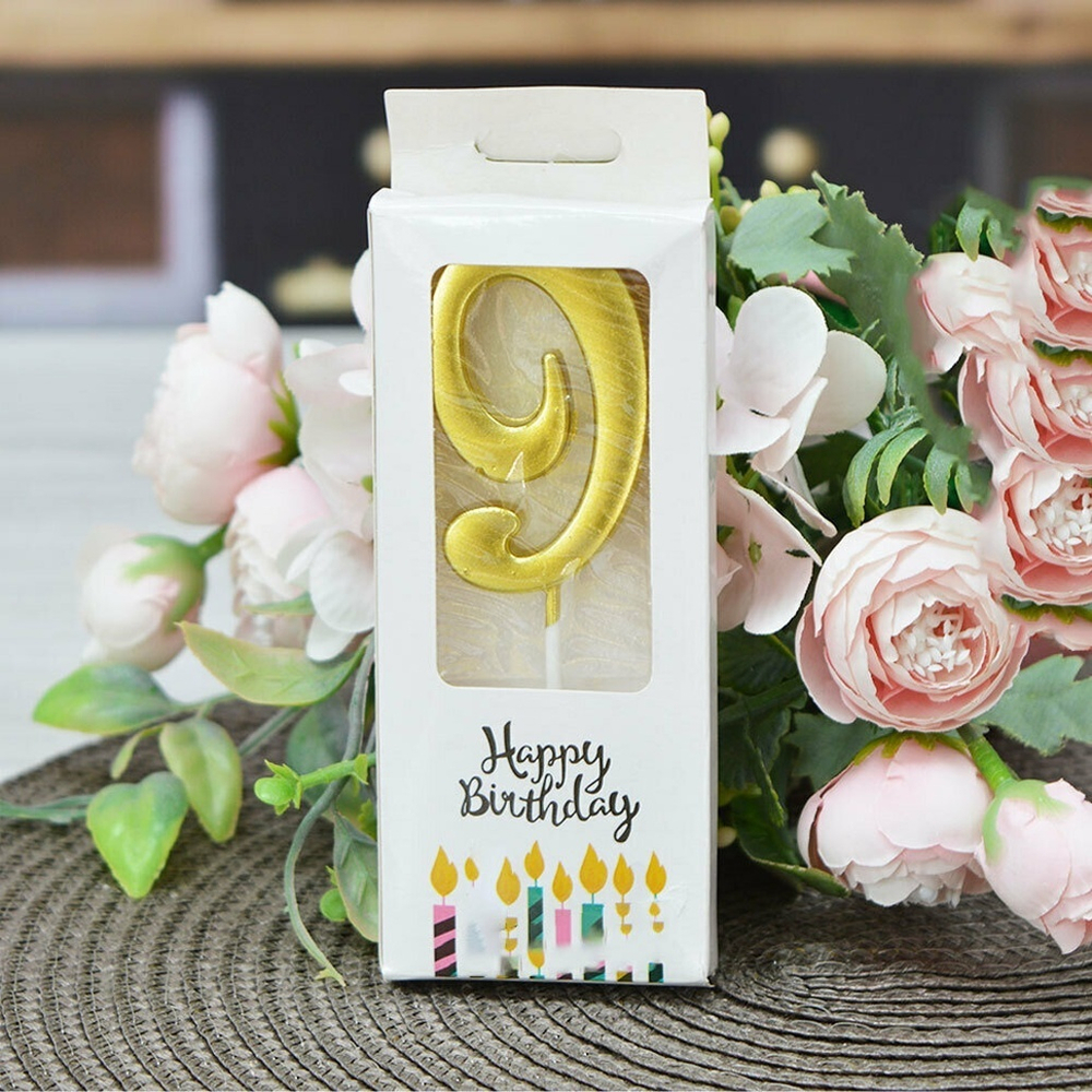 Свеча для торта цифра "9" золото